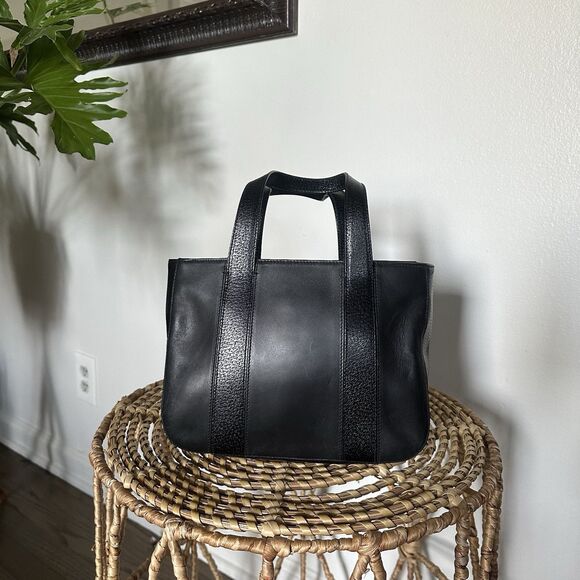 Vintage Coach Brindle Black Tote - 90’s Black Leather Bag With Bag Tag & Papers - Picture 3 of 10